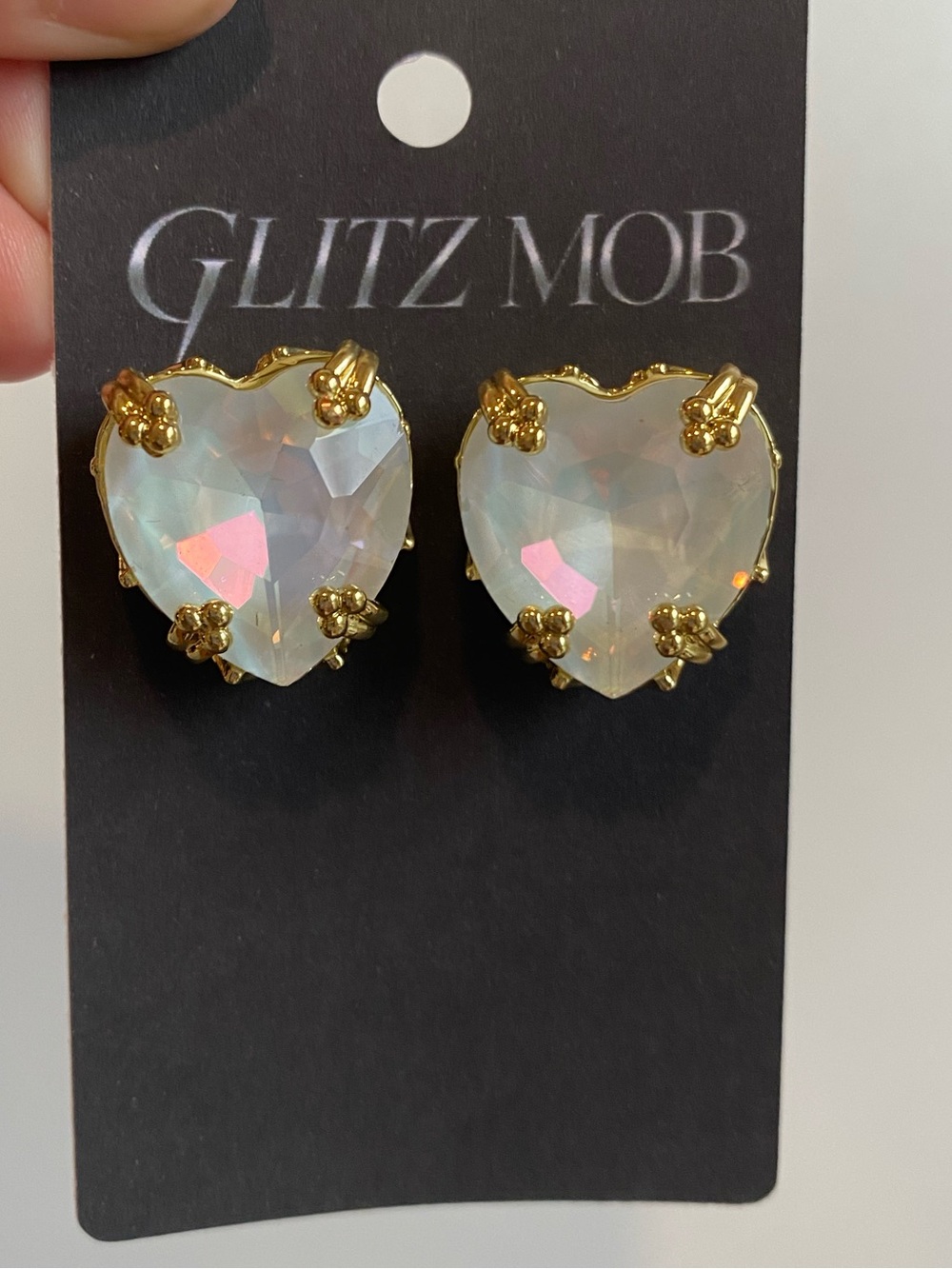 NEW Glitz Mob White Opal Crystal Heart Stud Earrings - Picture 5 of 6